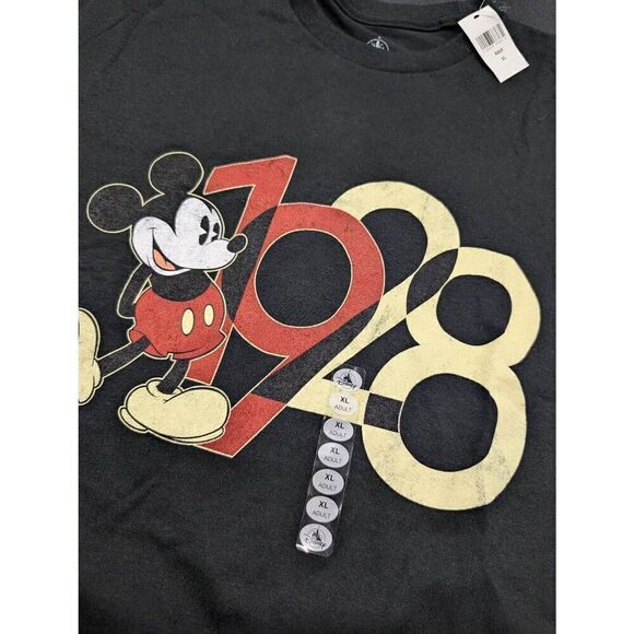 NWT Disney Black 1928 Mickey Mouse Crew Neck T-Shirt Men's Extra Large - Picture 2 of 5